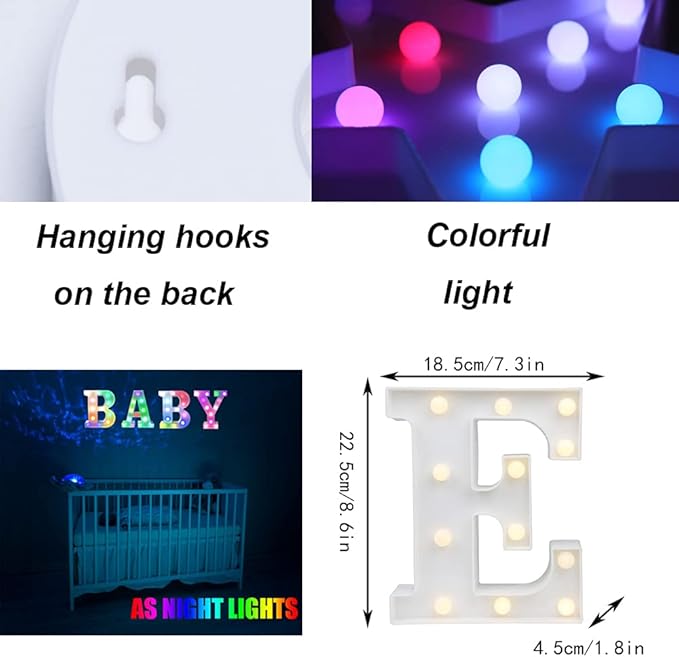 Light Up Colorful LED Marquee Letter lights, 18 Colors Changing Alphabet Letters Sign with Remote Timer for Night Light Girls Bedroom Wedding Birthday Party Lamp Christmas Home Bar Decor- Colorful E