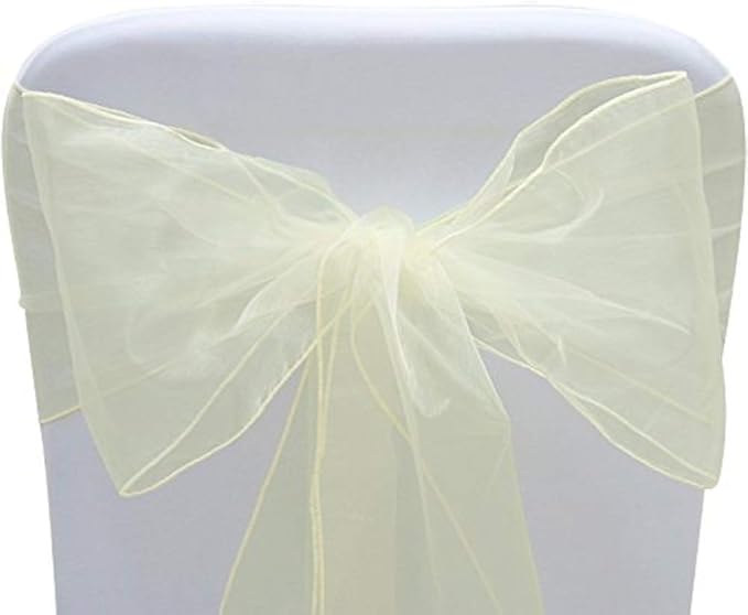 Organza Chair Bow Sash Décor Bows Sashes for Wedding Reception Events Banquets Decoration - (Pack of 25, Ivory)
