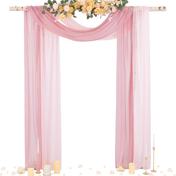 Socomi Wedding Arch Draping Fabric 29" x 20Ft 2 Panels Dusty Rose and Blush Pink Sheer Outdoor Curtain Drapes Extra Long for Bridal Baby Shower Birthday Party Decor