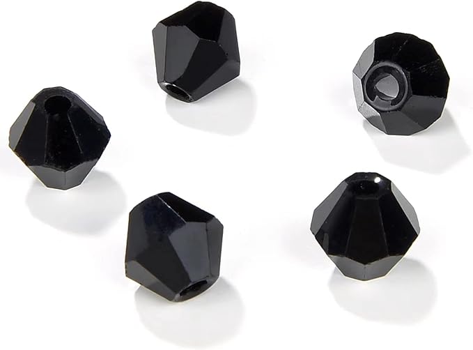 4mm Bicone 1800Pcs Black Crystal Glass Beads Small Faceted Bicone Shape Crystal Glass Spacer Beads for Bracelet Necklace Decorative Hand Jewelry Making (Black, 4MM)