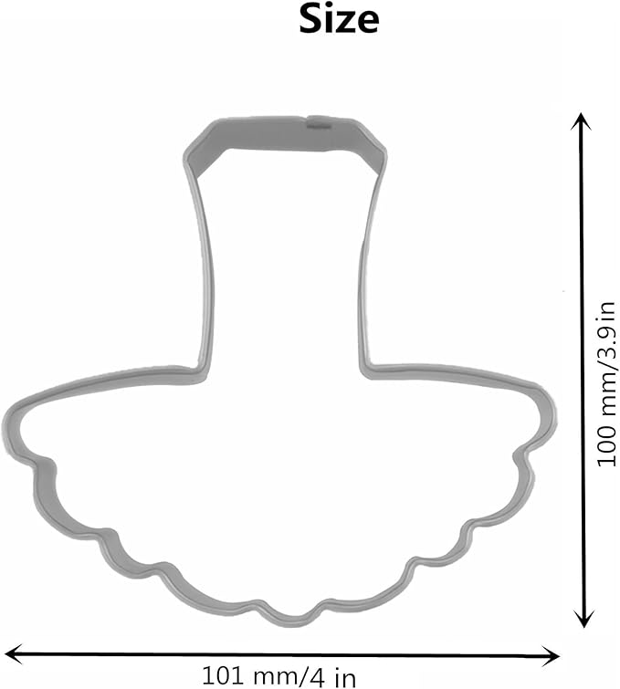 Large Size Dress Shaped Cookie Cutter, Stainless Steel Ballet Dress Wedding Princess Dress Cookie Cutter, 4 Inches