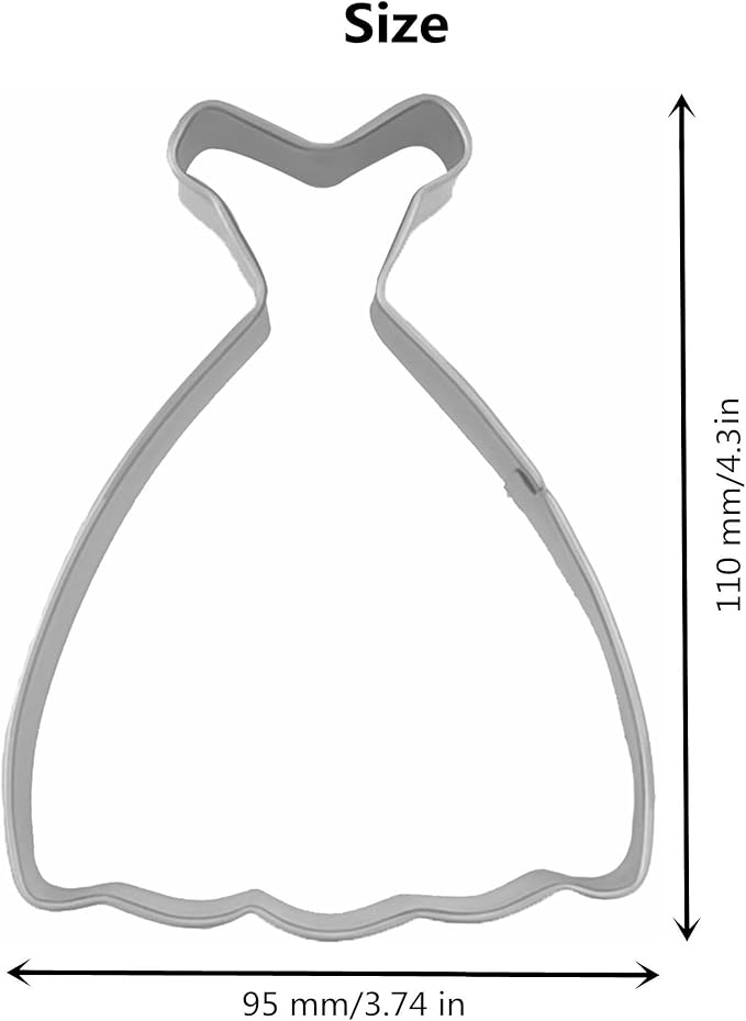 Large Size Dress Shaped Cookie Cutter, Stainless Steel Off-the-shoulder Wedding Princess Dress Cookie Cutter, 4.3 Inches