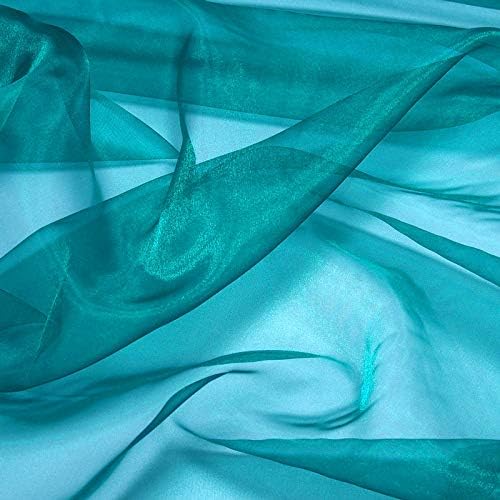 VDS Light Teal Organza Fabric, 75 Yards Continuous, 45” Wide, Wedding Party Decoration Iridescent Crystal Sheer Shiny Organza Tulle Bridal Dress DIY Crafts Costume Sewing Backdrop Arch Cloth