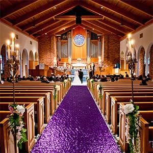 ShinyBeauty Sequin Aisle Runner Purple Glitter Carpet for Wedding & Party ， Sparkling Decorative Floor Mat ， Elegant Event Walkway （15ft x 2ft，Purple）