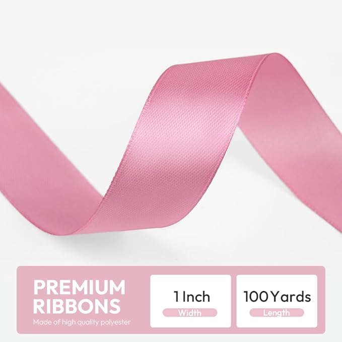 1" x 100 Yards Satin Ribbon - Rose Gold Silk Ribbon with Spool - Ideal for Gift Wrapping, Floral Bouquets, Crafts, Wedding Party Decorations, Christmas and Sewing Projects