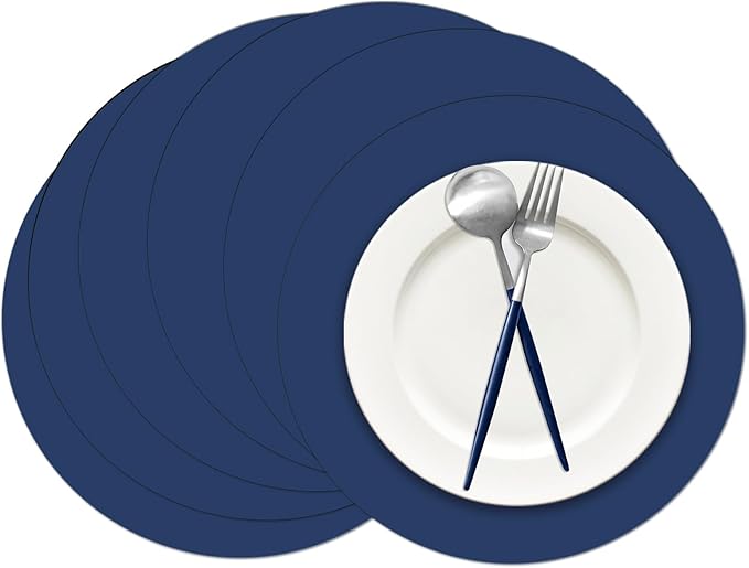 50 Pieces Navy Blue Paper Place Mats Blue Round Disposable Table Mats Decorative Placemats for Wedding Bridal Shower Navy Blue Birthday Party Dining Decor