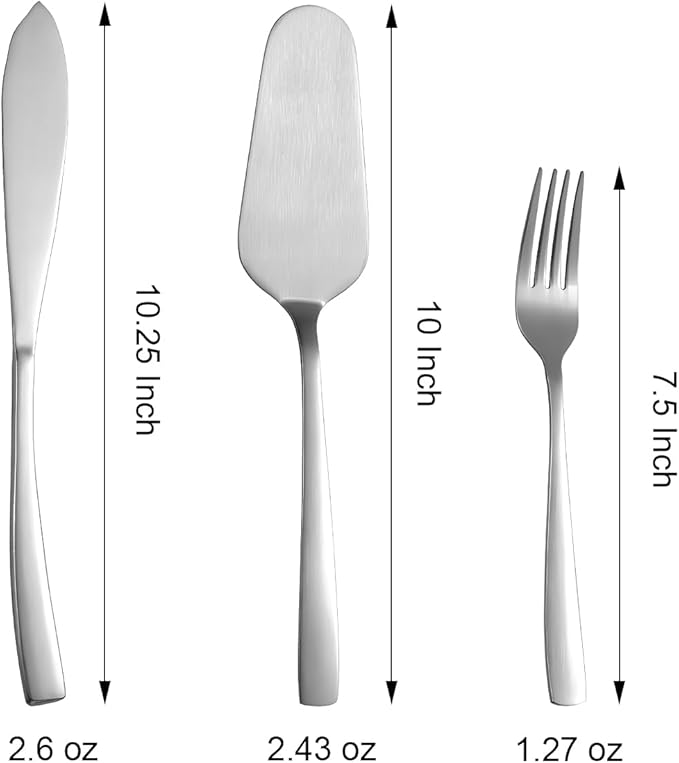 Cake Knife and Server Set with 6 Cake Forks Heavy Duty Thickened 18/0 Stainless Steel Pie Spatula with Comfortable Handle Cake Cutting Set for Wedding (Silver)