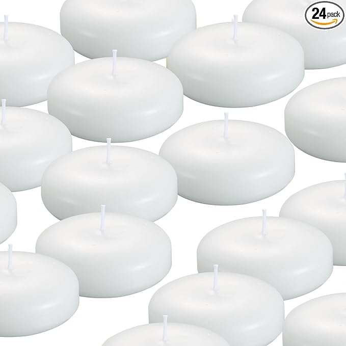 24 Pack Floating Candles, 3” White Unscented Dripless Wax Burning Candles, for Weddings, Party, Cylinder Vases, and Home Decorations