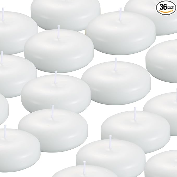 36 Pack Floating Candles, 3” White Unscented Dripless Wax Burning Candles, for Weddings, Party, Cylinder Vases, and Home Decorations