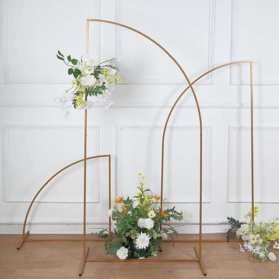 Tableclothsfactory 6ft Gold Metal Wedding Arch Chiara Backdrop Stand, Half Moon Floral Frame Arbor Display