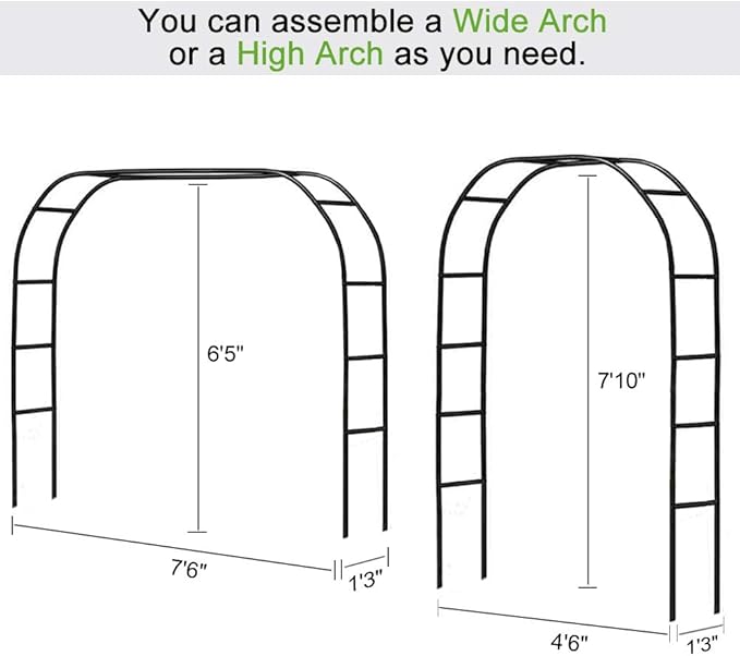 Metal Garden Arbor Wedding Arch 76.8 Inch H x 90.5 Inch W \94.5 Inch H x 55 Inch W Assemble Freely 2 Sizes for Various Climbing Plant Roses Vines Bridal Party Decoration Pergola Arbor (Black)