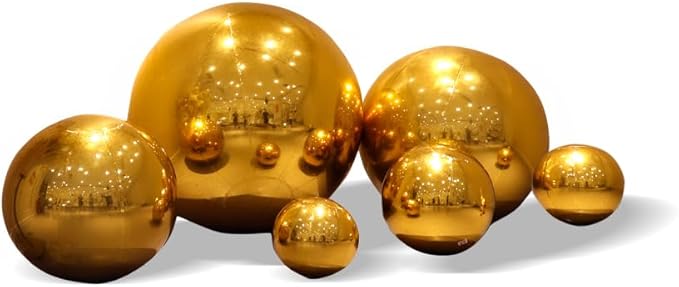 Inflatable Mirror Ball Set - Airtight PVC Spheres for Parties, Weddings, and Events. Perfect for Decoration, Hanging, and Displays. Includes Electric Pump (Gold, 24in-2pk_32in_39in_47in_71in)