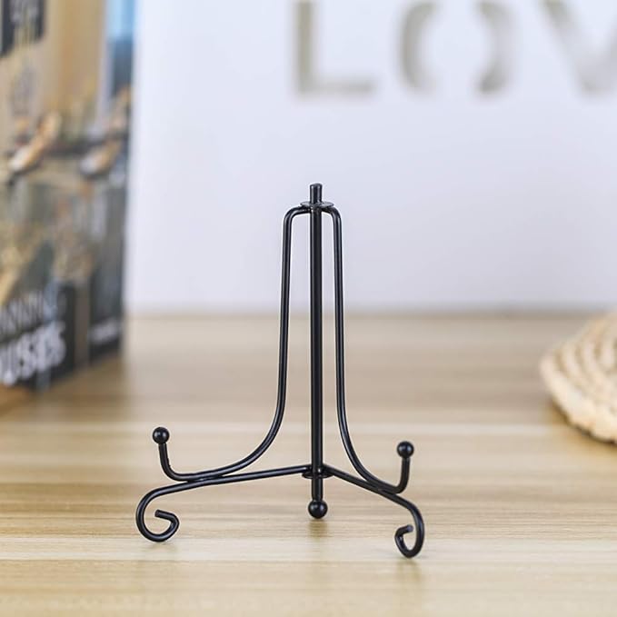 (4 pack)Iron Display Stand, Black Iron Easel Plate Display Photo Holder Stand, Displays Picture Frames, Decorative Plates, Tablets and Art 4 Inch