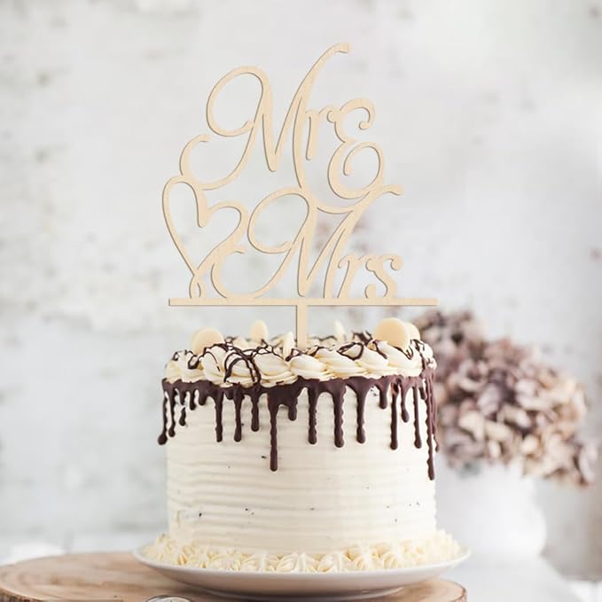 wood Mr and Mrs Cake Topper,Bride and Groom Sign Wedding/Engagement/Anniversary Cake Toppers Decoration