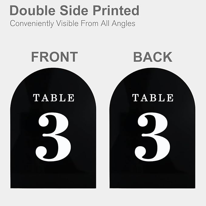 Wedding Table Numbers 1-15, Acrylic Arch Signs with Natural Wood Stands Holders, Rustic Table Decor for Reception & Parties (Black White)