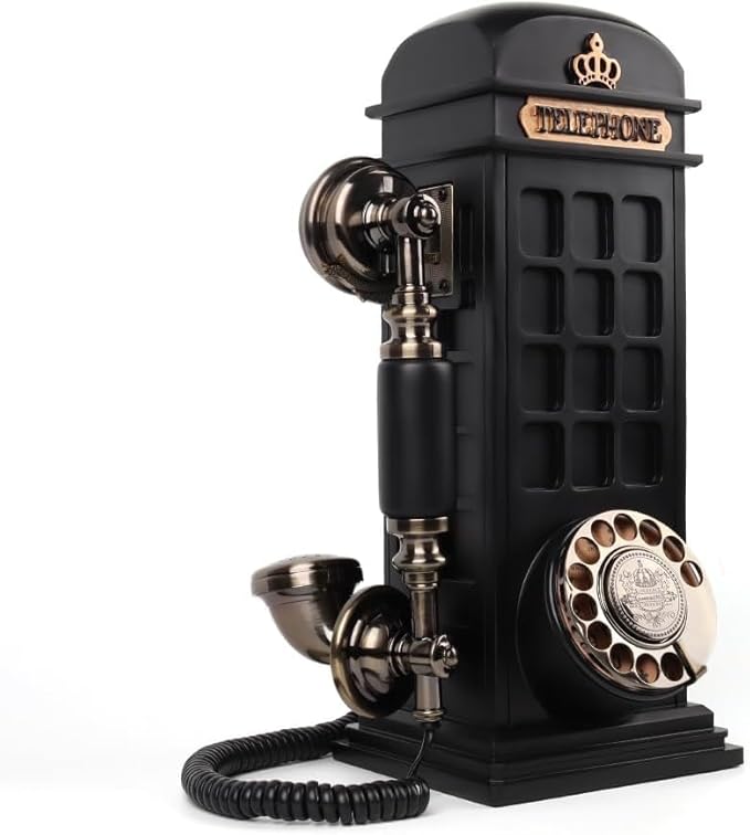 Audio Guest Book Wedding Phone with Vintage Phone Booth Design, Record Customized Audio Message Guest Book for Wedding, Party and Gathering, Black