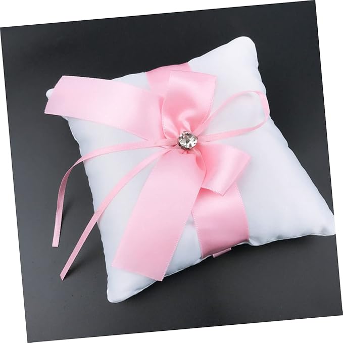 1Pc Elegant Pink Wedding Ring Pillow Cushion Square Ring Holder for Bride Fashion Party Ring Pillow for Wedding Decor