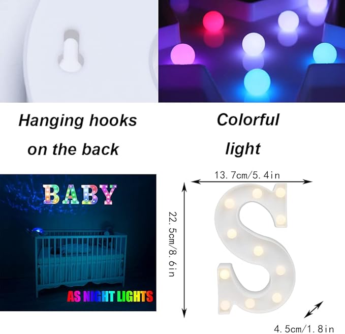 Light Up Colorful LED Marquee Letter lights, 18 Colors Changing Alphabet Letters Sign with Remote Timer for Night Light Girls Bedroom Wedding Birthday Party Lamp Christmas Home Bar Decor- Colorful S