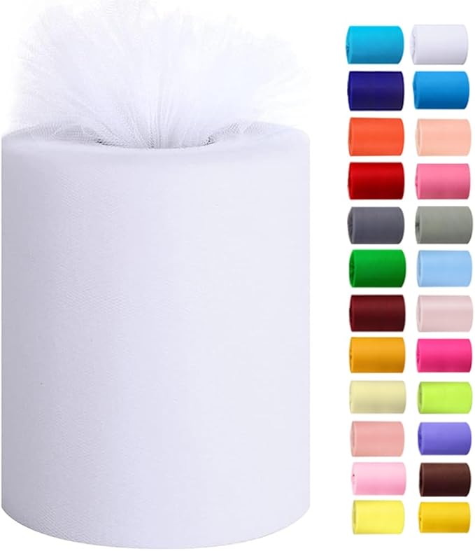Tulle Rolls 6” by 100 Yards (300 feet) Tulle Roll Spool Fabric for DIY Tutu Skirts Wedding Baby Shower Crafts Decorations Party Supplies (White)