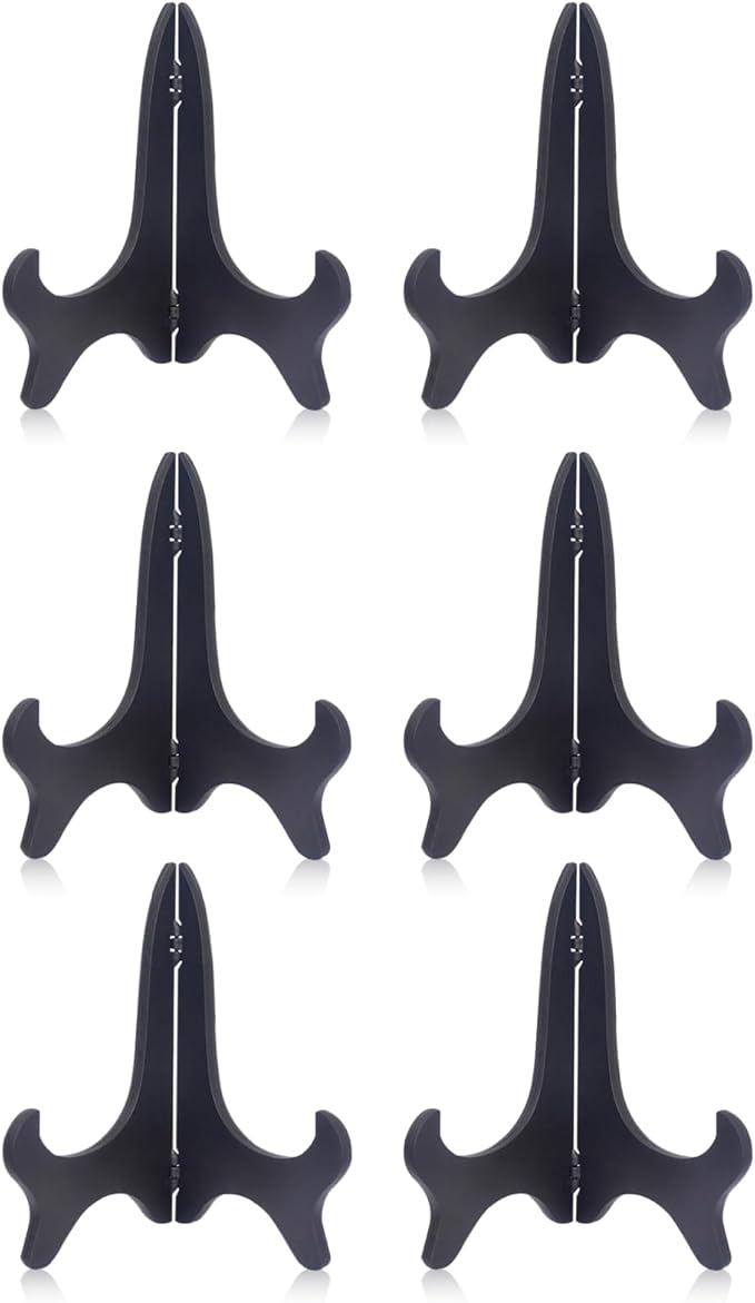 6Pcs 7 Inch Plate Stand, Small Folding Display Easels and Picture Holders for Decorative Picture Frame (Black)