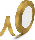 3/8" x 25 Yards Satin Ribbon, Dark Gold Silk Ribbon Ideal for Gift Wrapping, Floral Bouquets, Crafts, Wedding Party Decorations, Christmas and Sewing Projects