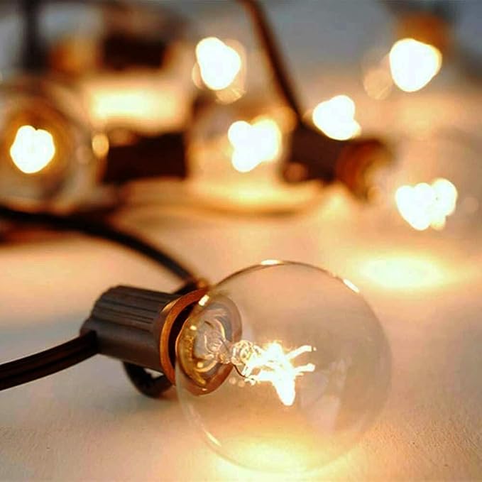 50Ft Outdoor Patio String Lights, G40 Clear String Lights with 53 Globe Bulbs, Waterproof Connectable Hanging String Lights for Outside Backyard Wedding Party Decor, E12 Base, Brown Wire