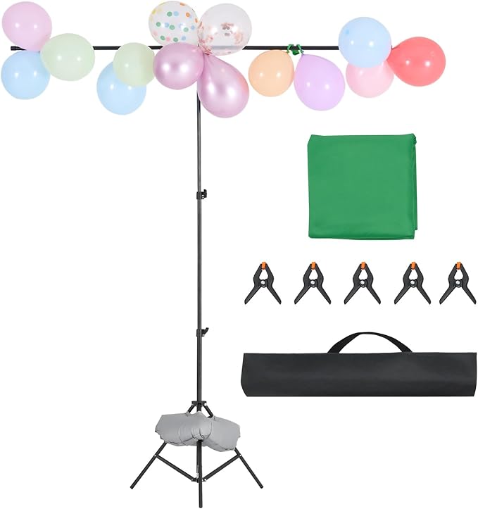 VEVOR Backdrop Stand, 5 x 6.5 ft Adjustable Photo Backdrop Stand Kit, Portable Background Backdrop Stand with 3 Crossbars, Heavy Duty Projector Screen Stand, for Wedding, Photo Video Studio & Party