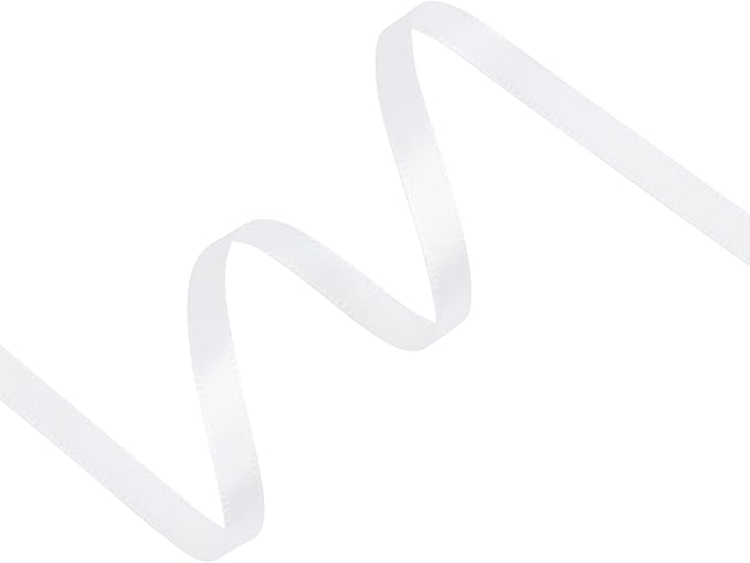 White Satin Ribbon 1/4 inch X Continuous 25 Yards, Single Face Polyester Ribbon Perfect for Gift Wrapping, Flower Bouquet, Wedding Decor, Crafts, Bow Making, Sewing and More
