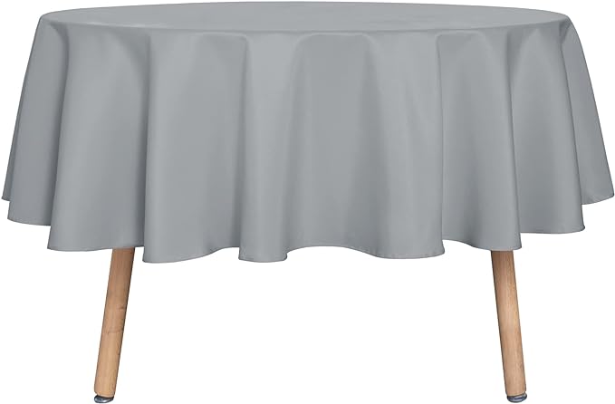 sancua Round Tablecloth - 70 Inch - Water Resistant Spill Proof Washable Polyester Table Cloth Decorative Fabric Table Cover for Dining Tables, Buffet Parties and Camping, Silver Grey