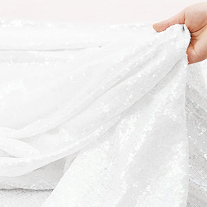 White Sequin Backdrop Curtains 4 Panels 2FTx8FT Glitter White Drapes Photo Backdrop Party Wedding Baby Shower Curtain Sparkle Photography Background Curtains
