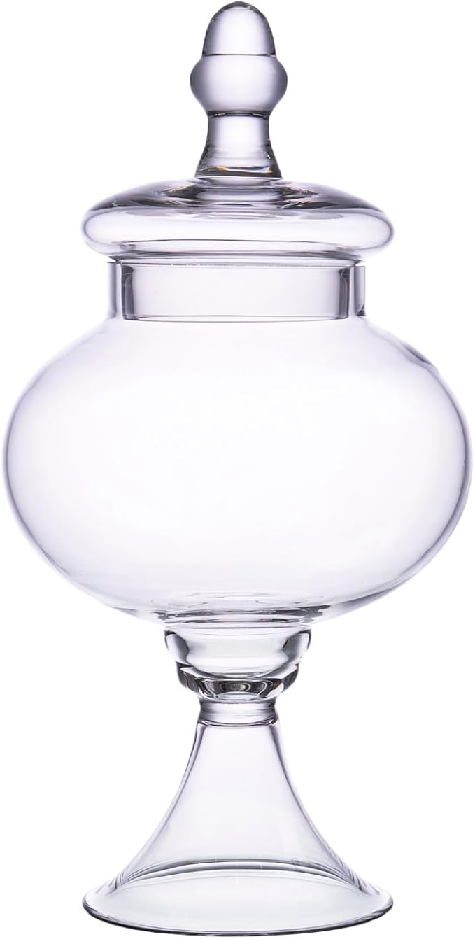 Glass Apothecary Jars with Lid, Clear Glass Candy Jar for Candy Buffet, Decorative Glass Jar for Party, Wedding and Home Decor, Classic Glass Candy Canister (Height: 12.6", Diameter: 6.5")