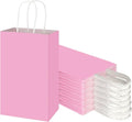 Toovip 50 Pack 5.25x3.25x8.25 Inch Small Light Pink Kraft Paper Bags with Handles Bulk, Gift Wrap Bags for Favors Grocery Retail Party Birthday Shopping Business Goody Craft Merchandise Take Out Sacks