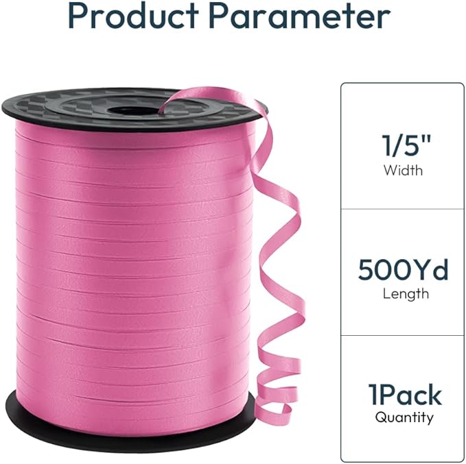 KMER LIFE Premium Pink Curling Ribbon, 1/5" Wide x 500 Yards Christmas Curling Ribbons for Gift Wrapping, Party Decoration, Balloon String, Ribbons for Florist Flower (1 Roll)