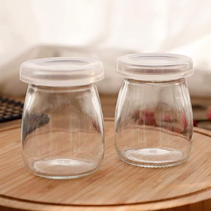 6 Pcs Yogurt Pudding Jars Bottles With Plastic Lids Ideal for Jam, Honey, Wedding Favors, Shower Favors, Baby Foods (5.5 oz (150ml))