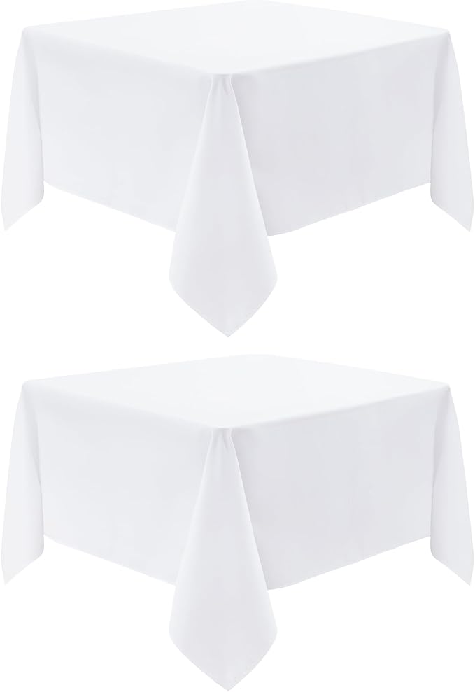 2 Pack Square Table Cloth 60X60 Inch White Washable Fabric Tablecloth Polyester Solid Dining Table Cover for Birthday Party Dinner Holiday Outdoor Indoor