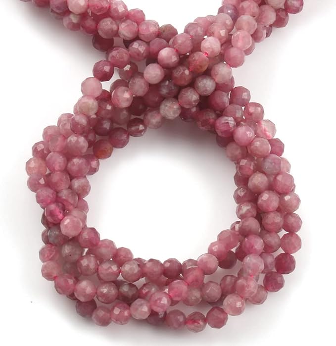 Song Xi 180pcs 2mm Natural Pink Tourmaline Gemstone Beads Faceted Round Loose Stone Beads for Jewelry Making