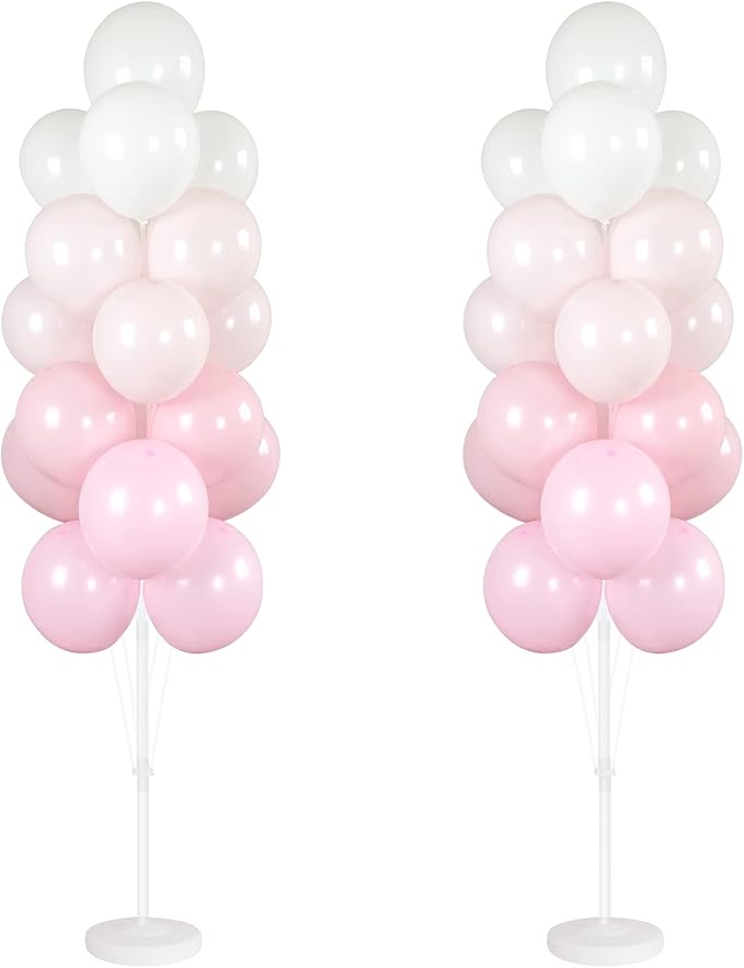 Balloon Column Kit Set of 2 With Baby Pink Chrome Balloons Included - with Base,Pole,Balloon Tower Backdrop Decoration for Wedding,Baby Shower, Birthday,Princess Party, or Bachelorette