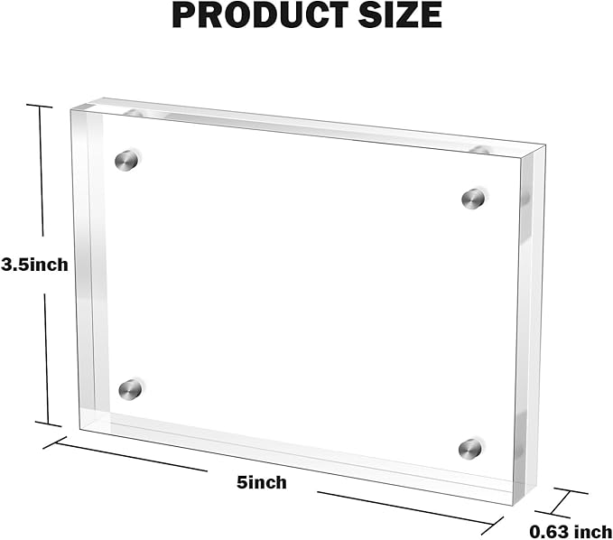 Small 3.5×5 Inches Acrylic Picture Frame，Clear Magnetic Picture Frame for Wedding，Double Sided Frameless Photo Frame for Desktop Free Standing， Display Stand Photo Frame