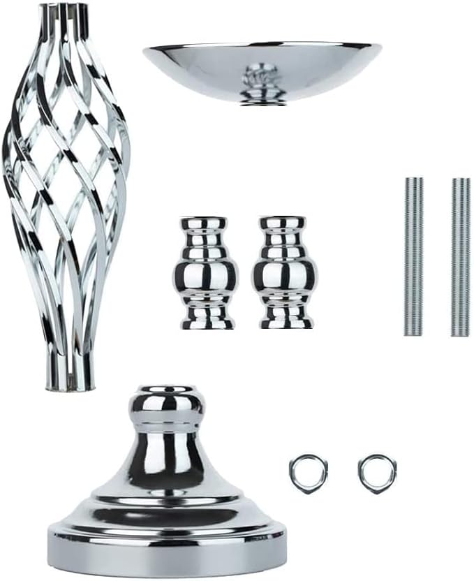 LANLONG 2pcs Metal Silver Candle Holders Road Lead Table Centerpiece Stand Pillar Candlestick for Wedding Candelabra Flowers Vases