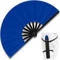 13" Large Folding Rave Fan with Holster, Clack Hand Fans Foldable for Line Dancing, Boots On The Ground Fan for Women Men Festival EDM Party Decoration, Blue