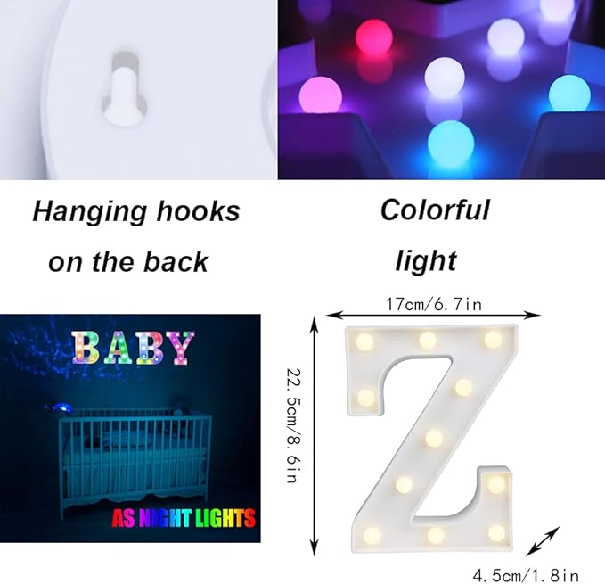 Light Up Colorful LED Marquee Letter lights, 18 Colors Changing Alphabet Letters Sign with Remote Timer for Night Light Girls Bedroom Wedding Birthday Party Lamp Christmas Home Bar Decor- Colorful Z