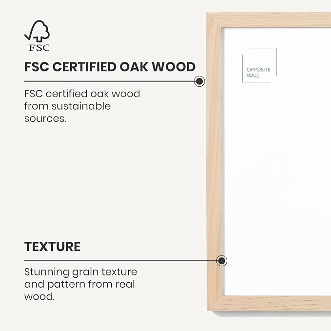 Opposite Wall - 5x7 in - Natural Solid Oak Wood Picture Frames with Mat - Wall Hanging & Tabletop Photo Frame - Pictures Display 4x6 with Mat, 5x7 without - Office, Gallery & Home Decor