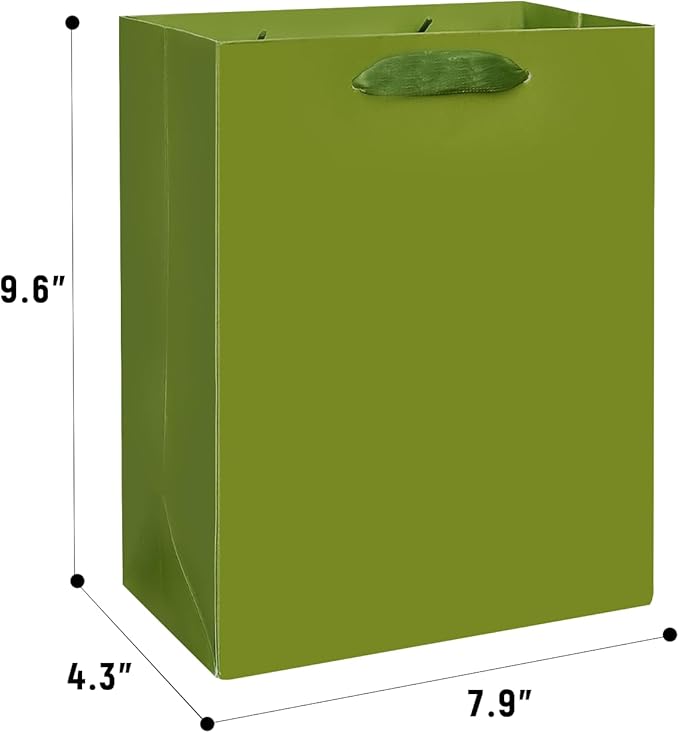 Gcardist Olive Green Gift Bags with Tissue Paper for Wedding, Birthday, Party Supplies-7.9"x4.3"x9.6" Medium Size Cardboard Gift Bags（16pcs Bags +32pcs Tissue Paper ）