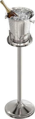 Ice Bucket with Stand Standing Champagne bucket for Party Stainless Steel Wine Bucket Wine Cooler with Stand 5L Wine Chiller for Bar Ktv Weding (silver)