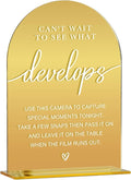 Acrylic Wedding Sign, Bridal Shower Decorations, Can't Wait to See What Develops Sign for Ceremony, Modern Font Table Signs, Gold Mirror Arched Acrylic Tabletop Signs for Wedding Reception