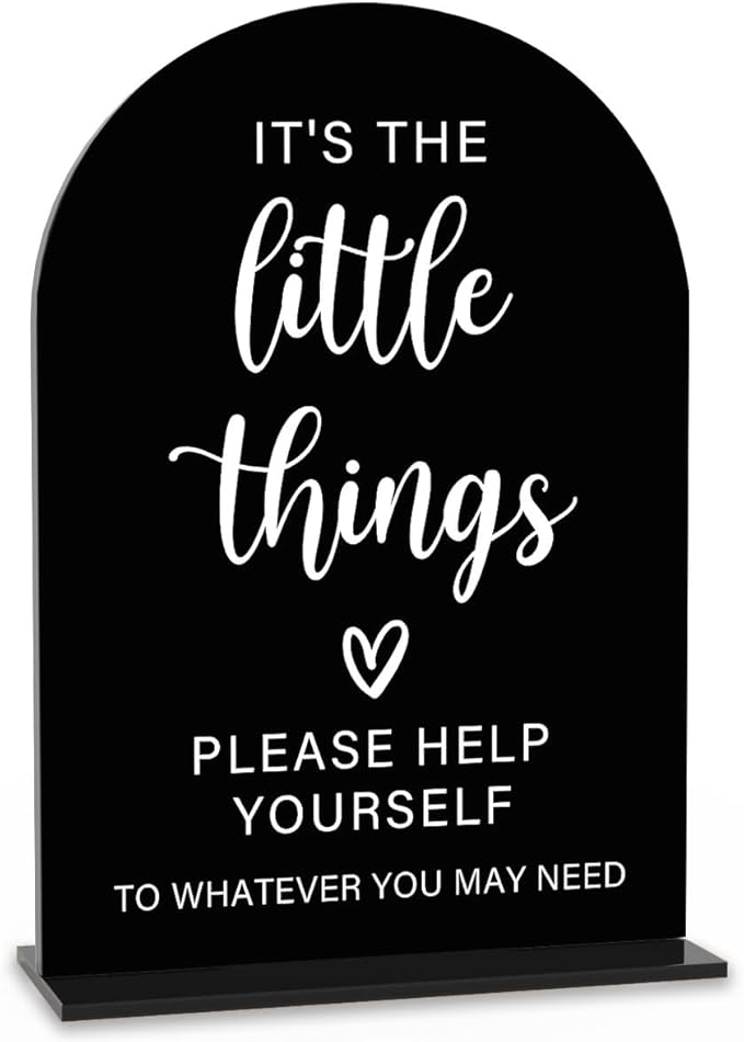Acrylic Wedding Sign, Bridal Shower Decorations, It's the Little Things Sign for Ceremony, Modern Font Table Signs, Acrylic Table Top Signs for Wedding Reception and Event Party (Black)