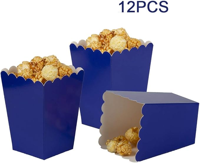 AimtoHome Navy Blue Popcorn Boxes Mini Pack of 12, Paper Popcorn Container for Birthday Party, Graduation, Wedding, Carnival, Movie Night
