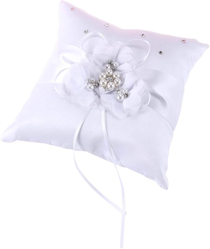 Decorative Pillows Pearl Ring Ring Pillow Wedding Ring Bearer Pillow Set 20x20cm Ring Pillow for Wedding Party Ceremony Decorative Throw Pillows Ring Bearer Pillows