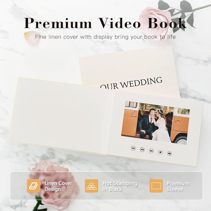 OUR WEDDING - Black Foil Luxury Linen Bound Video Book Album With 7" IPS Display, 4GB Memory & Rechargeable Battery (Up to 3 Hours)