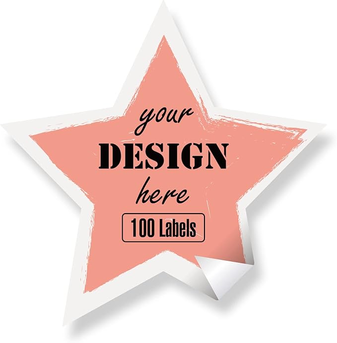 Custom Star Stickers - Pink, Matte Finish, Waterproof, 100 Labels (Star, 4.5"x4.5")